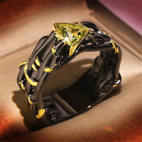 

Women's Ring Cubic Zirconia 1pc Black Brass Gold Plated Imitation Diamond Round Stylish Party Evening Festival Jewelry Hollow Out Flower