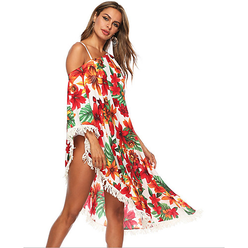 

Women's Red Cover-Up Swimwear Swimsuit - Floral One-Size Red
