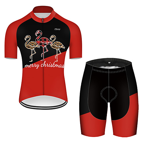 

21Grams Men's Short Sleeve Cycling Jersey with Shorts Nylon Polyester Black / Red Patchwork Flamingo Animal Bike Clothing Suit Breathable 3D Pad Quick Dry Ultraviolet Resistant Reflective Strips