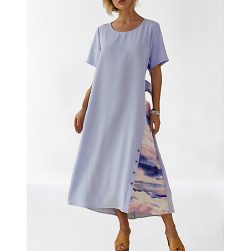 

Women's A-Line Dress Maxi long Dress - Half Sleeve Color Block Summer Casual Chinoiserie 2020 Purple Green L XL XXL XXXL XXXXL XXXXXL