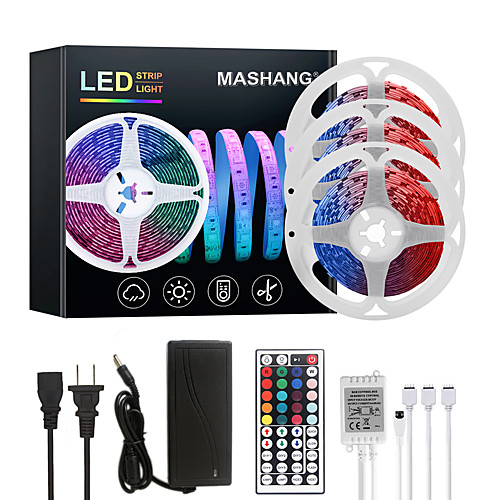 

15M(3x5M) LED Strip Lights RGB Tiktok Lights 450LEDs Flexible Color Change SMD 5050 with 44 Keys IR Remote Controller and 100-240V Adapter for Home Bedroom Kitchen TV Back Lights DIY Deco