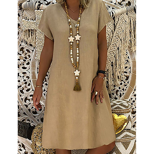 

Women's Shift Dress Knee Length Dress - Short Sleeve Summer V Neck Casual Holiday 2020 Yellow Blushing Pink Khaki Light Blue S M L XL XXL XXXL