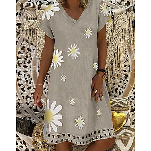 

Women's A-Line Dress Knee Length Dress - Short Sleeves Floral Summer Work 2020 White Yellow Army Green Gray S M L XL XXL XXXL