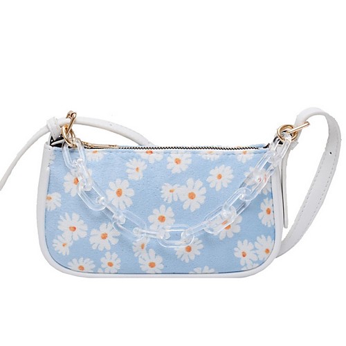 

Women's Zipper PU Top Handle Bag Floral Print Black / Blue
