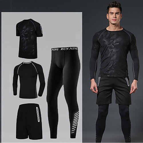 

Men's Elastane Tracksuit Activewear Set Workout Outfits 4pcs Round Running Active Training Fitness Reflective Breathable Quick Dry Sportswear Athletic Clothing Set Activewear Stretchy Regular Fit