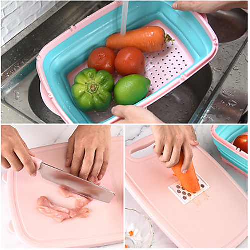 

Kitchen multifunctional folding cutting board set with water filter basket folding draining vegetable basket potato grater with kitchen knife