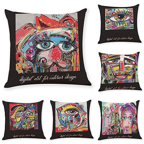 

6 Pcs Linen Pillow Cover Street Abstract Graffiti Linen Pillowcase Car Pillow Cushion Sofa Pillow Pillow Office Nap Pillow