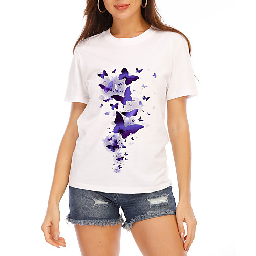 

Women's T-shirt Graphic Tops - Print Round Neck Basic Daily Summer White S M L XL 2XL 3XL 4XL