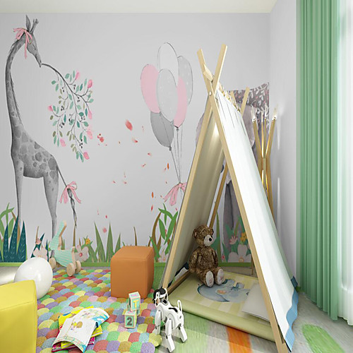 

Art Deco Custom Self-adhesive Mural Wallpaper Deer Elephant Children Cartoon Style Suitable For Bedroom Wall Art