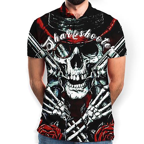 

Men's Graphic Skull Polo Basic Elegant Daily Going out Black