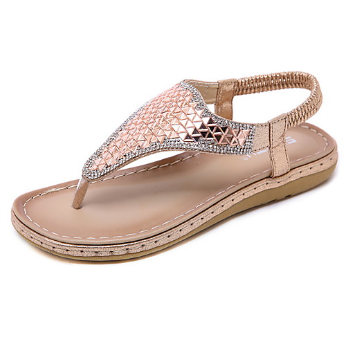 

Women's Sandals Boho Bohemia Beach Flip-Flops Flat Heel Round Toe Flat Sandals Daily PU Black Champagne