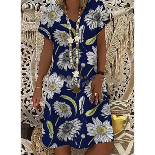 

Women's A-Line Dress Knee Length Dress - Short Sleeves Print Summer Casual Mumu 2020 Dusty Blue S M L XL XXL XXXL