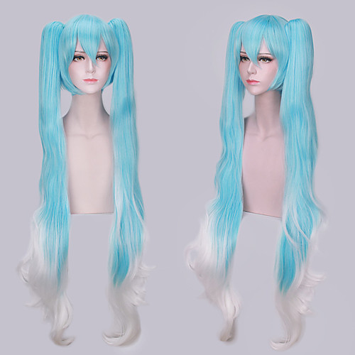 

Vocaloid Miku Cosplay Wigs Women's With 2 Ponytails 47 inch Heat Resistant Fiber Curly Gradient Adults' Anime Wig