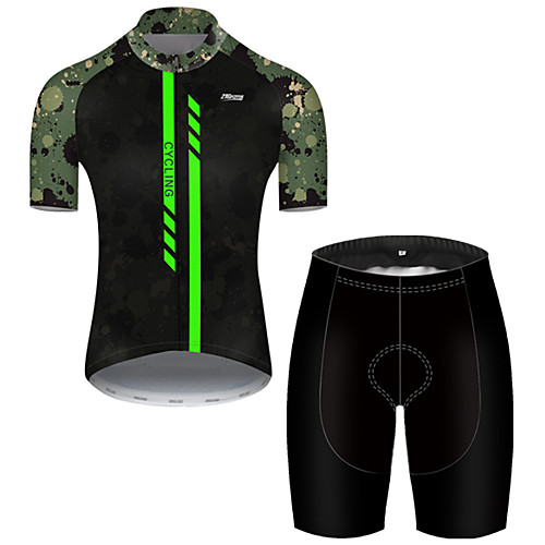 

21Grams Men's Short Sleeve Cycling Jersey with Shorts Black / Green Camo / Camouflage Bike Breathable Sports Patterned Mountain Bike MTB Road Bike Cycling Clothing Apparel / Stretchy