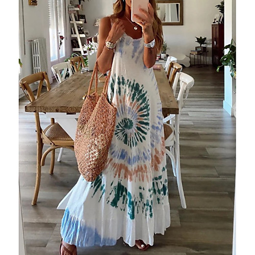 

Women's A-Line Dress Maxi long Dress - Sleeveless Tie Dye Summer Casual 2020 White S M L XL XXL