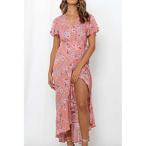 

Women's Shift Dress Midi Dress - Short Sleeves Floral Summer Casual 2020 Blushing Pink S M L XL