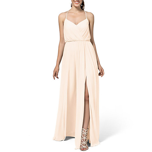 

A-Line Halter Neck Floor Length Chiffon Bridesmaid Dress with Split Front