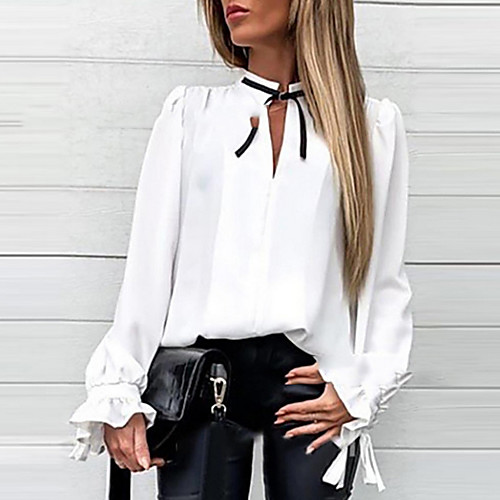 

Women's Blouse Solid Colored Tops Standing Collar Daily Summer White Black S M L XL