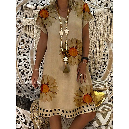 

Women's A-Line Dress Knee Length Dress - Short Sleeves Floral Summer Casual 2020 Khaki S M L XL XXL XXXL XXXXL XXXXXL