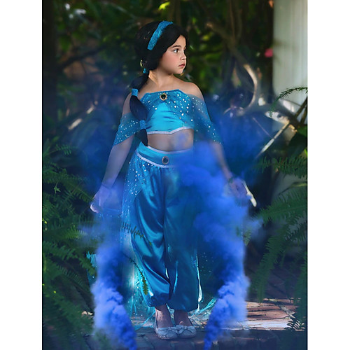 

Princess Princess Jasmine Cosplay Costume Outfits Girls' Movie Cosplay Cosplay Halloween Blue Top Pants Children's Day Masquerade Tulle Polyester