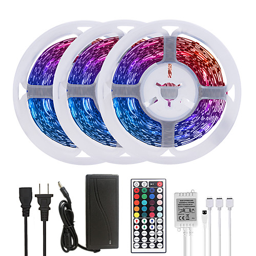 

15M(3x5M) LED Strip Lights RGB Tiktok Lights 900LEDs Flexible Color Change SMD 2835 with 24 Keys IR Remote Controller and 100-240V Adapter for Home Bedroom Kitchen TV Back Lights DIY Deco