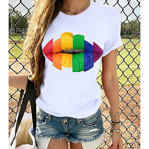 

Women's T-shirt Graphic Tops - Print Round Neck Basic Daily Spring Summer White XS S M L XL 2XL 3XL 4XL