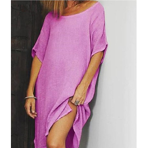 

Women's Shift Dress Midi Dress - Short Sleeves Solid Color Patchwork Summer Casual Going out Capped 2020 Purple Blushing Pink Royal Blue Light gray S M L XL XXL XXXL