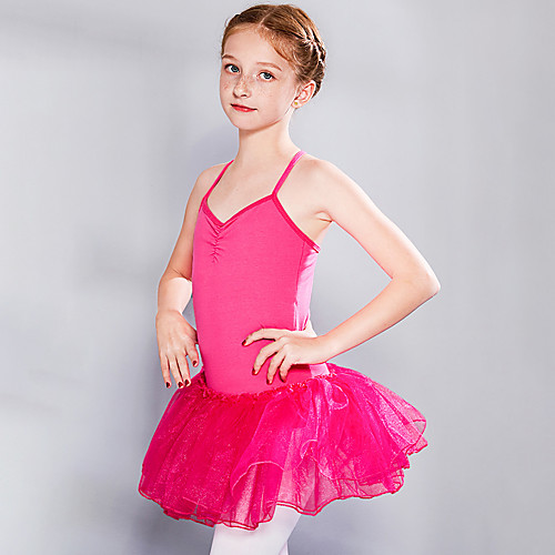 

Ballet Dress Lace Criss Cross Ruching Girls' Training Performance Sleeveless High Lace Tulle Cotton