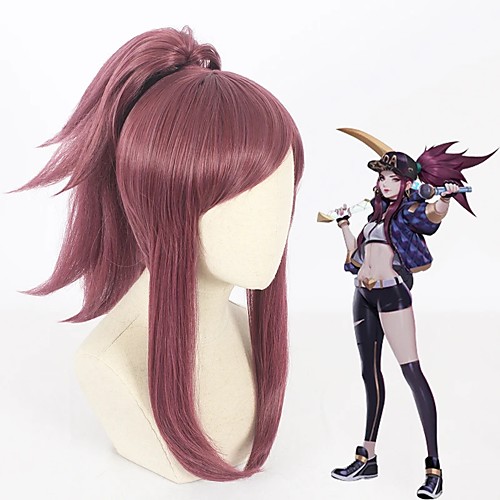 

Cosplay Wig League of Legends Straight Cosplay Halloween With Bangs With Ponytail Wig Medium Length Purple Synthetic Hair 17 inch Women's Anime Cosplay Youth Purple