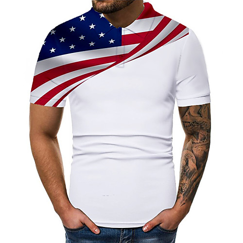 

Men's Polo Graphic National Flag Print Short Sleeve Daily Tops Basic White