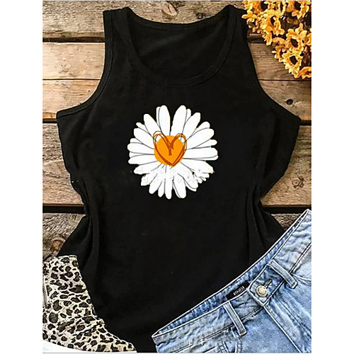 

Women's Tank Top Floral Flower V Neck Tops Basic Top Black Yellow Wine