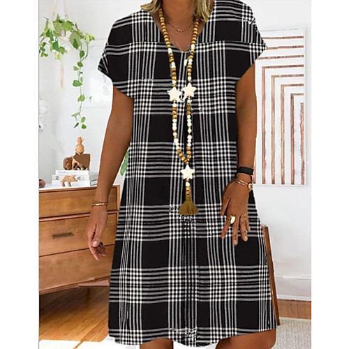 

Women's A-Line Dress Knee Length Dress - Short Sleeves Plaid Summer Work 2020 Black Red S M L XL XXL XXXL XXXXL XXXXXL