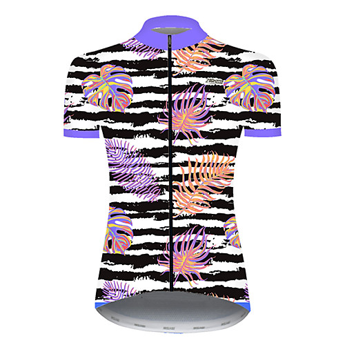 

21Grams Women's Short Sleeve Cycling Jersey Nylon Polyester Black / White Stripes Gradient Floral Botanical Bike Jersey Top Mountain Bike MTB Road Bike Cycling Breathable Quick Dry Ultraviolet