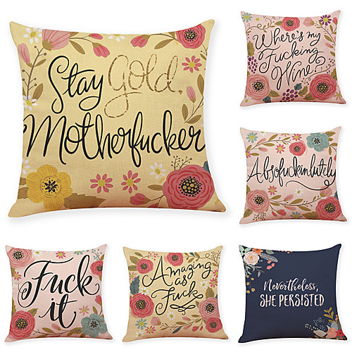 

6 pcs Linen Pillow Cover, Flower Letter Casual Modern Square Traditional Classic