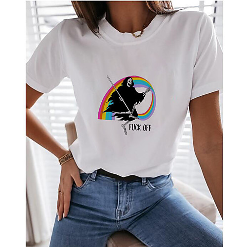 

Women's T-shirt Graphic Tops - Print Round Neck Basic Daily Summer White S M L XL 2XL 3XL 4XL