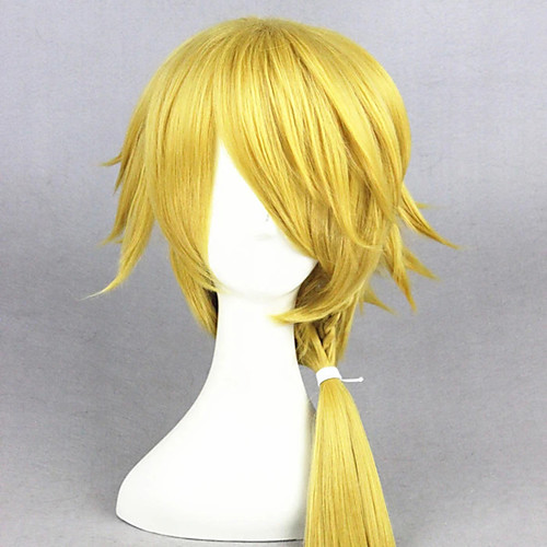 

Cosplay Wig Touken Ranbu Curly Cosplay Asymmetrical With Bangs With Ponytail Wig Short Light golden Synthetic Hair 14 inch Women's Anime Cosplay Party Blonde