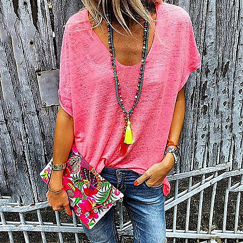 

Women's Solid Colored Loose T-shirt Daily Casual V Neck White / Black / Blue / Red / Yellow / Gray