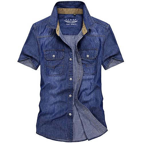 

Men's Solid Colored Shirt Basic Daily Navy Blue / Light Blue