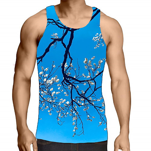 

Men's Tank Top Graphic Print Sleeveless Daily Tops Blue