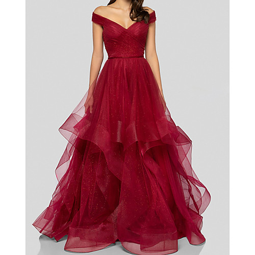 

A-Line Beautiful Back Elegant Wedding Guest Prom Dress V Neck Sleeveless Floor Length Tulle with Tier 2021