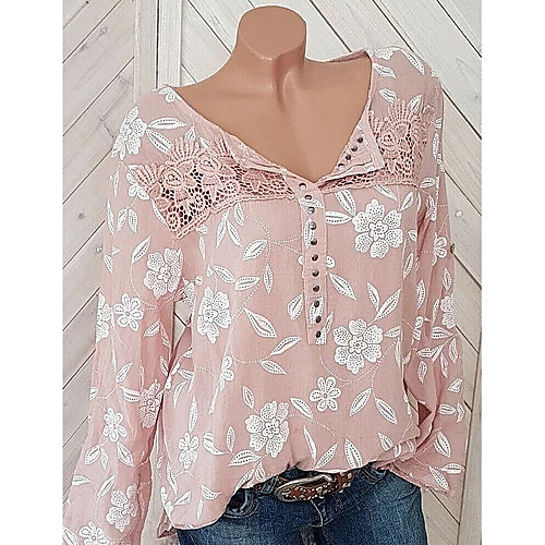 

Women's Floral Print Blouse Causal Black / Blue / Red / Yellow / Blushing Pink / Gray