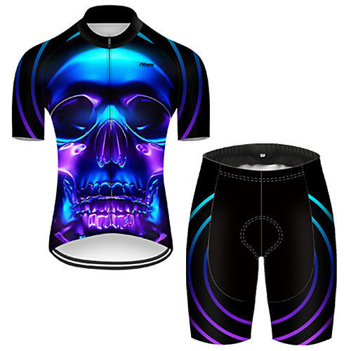 

21Grams Men's Short Sleeve Cycling Jersey with Shorts Nylon Black / Blue Gradient 3D Skull Bike Quick Dry Breathable Sports Gradient Mountain Bike MTB Road Bike Cycling Clothing Apparel / Stretchy