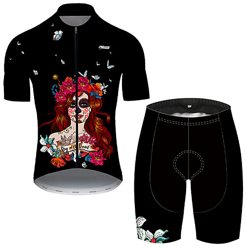 

21Grams Men's Short Sleeve Cycling Jersey with Shorts Nylon Polyester Black / Red Butterfly Skull Floral Botanical Bike Clothing Suit Breathable 3D Pad Quick Dry Ultraviolet Resistant Reflective