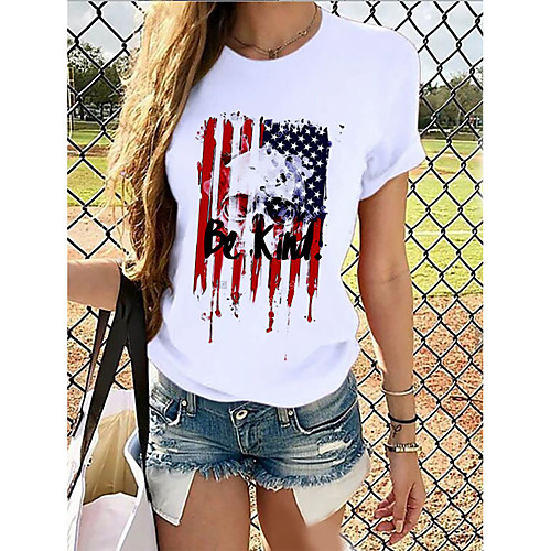 

Women's Tops Graphic T-shirt - Print Round Neck Basic Daily Spring Summer White XS S M L XL 2XL 3XL 4XL