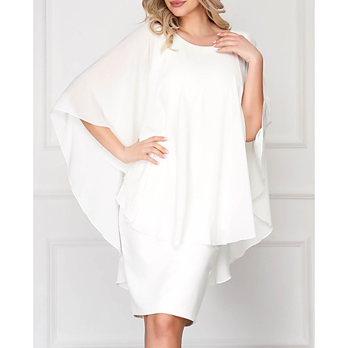 

Women's Shift Dress Knee Length Dress - 3/4 Length Sleeve Solid Color Summer Casual Daily 2020 White M L XL XXL XXXL