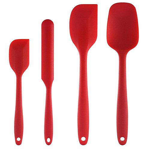 

High Heat-Resistant Premium Silicone Spatula Set BPA-Free One Piece Seamless Design Non-Stick Cooking/Baking Utensil Set of 4(Red)