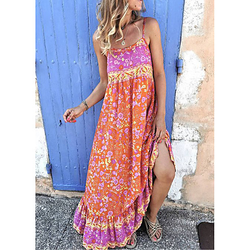 

Women's Swing Dress Maxi long Dress - Sleeveless Floral Print Summer Boho Going out 2020 Blue Yellow Orange Royal Blue S M L XL XXL XXXL