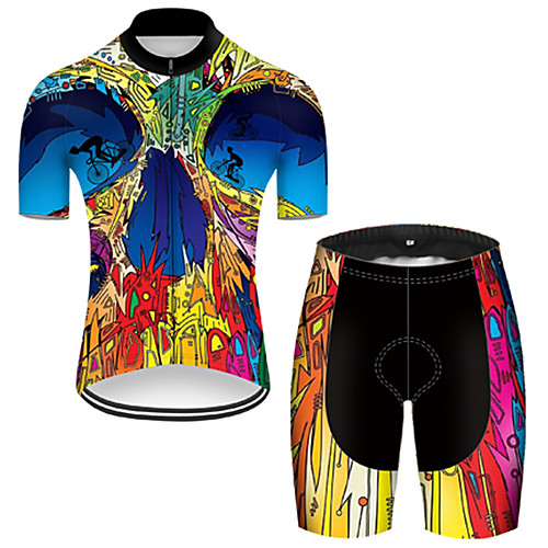 

21Grams Men's Short Sleeve Cycling Jersey with Shorts Nylon Polyester BlueYellow Patchwork Gradient Funny Bike Clothing Suit Breathable 3D Pad Quick Dry Ultraviolet Resistant Reflective Strips Sports