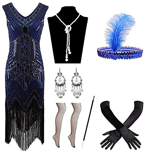 

Charleston Vintage 1920s The Great Gatsby Flapper Dress Costume Accessory Sets Women's Feather Costume Red / black / GoldenBlack / White Vintage Cosplay / Gloves / Headwear / 1 Necklace / Earrings