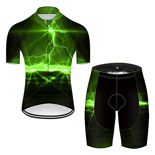 

21Grams Men's Short Sleeve Cycling Jersey with Shorts Nylon Polyester Black / Green 3D Lightning Gradient Bike Clothing Suit Breathable 3D Pad Quick Dry Ultraviolet Resistant Reflective Strips Sports